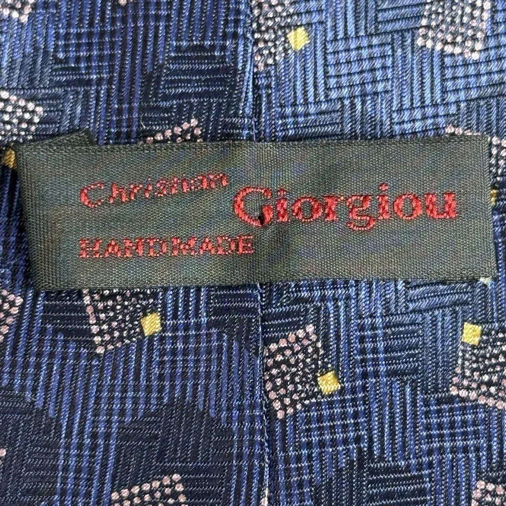 Christian Giorgiou Mens Navy Blue Grid Square Medallion Polyester Tie